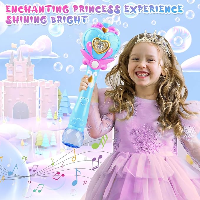 Toys for Girls: Princess Toy Bubble Wand, Birthday Gifts for 3 4 5 6 7 8 Years Old Girl, Bubbles Machine Fairy Wands for Kids Light Up with Bubble Solution, Toddler Girl Toys Age 4-5