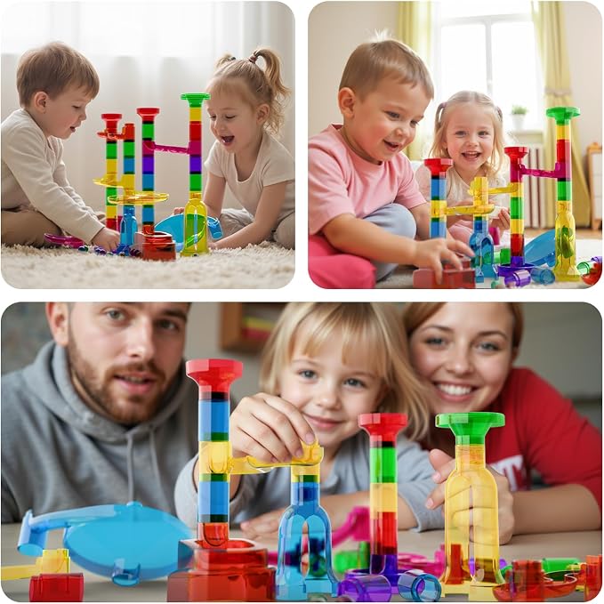 MaxTronic Marble Run Kit for Kids,Upgrade Marble Maze Kit 16mm Marbles 109pcs Building Blocks STEM Learning Toys Christmas Birthday Gift for Kids Aged 3-12