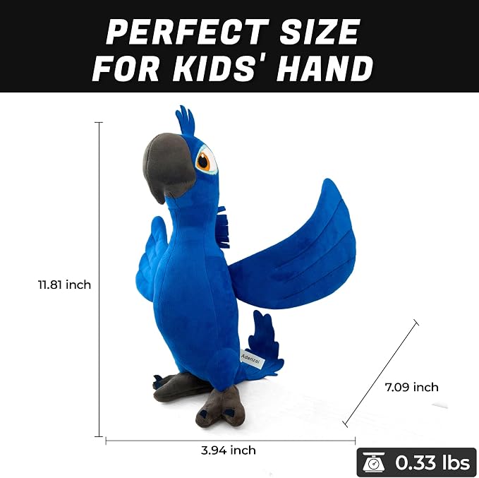 Rio Blu Plush Toy – Soft Blue Macaw Stuffed Animal Parrot Plush, Cute Rio Movie Blu Bird Character Plushie Gift for Kids and Fans