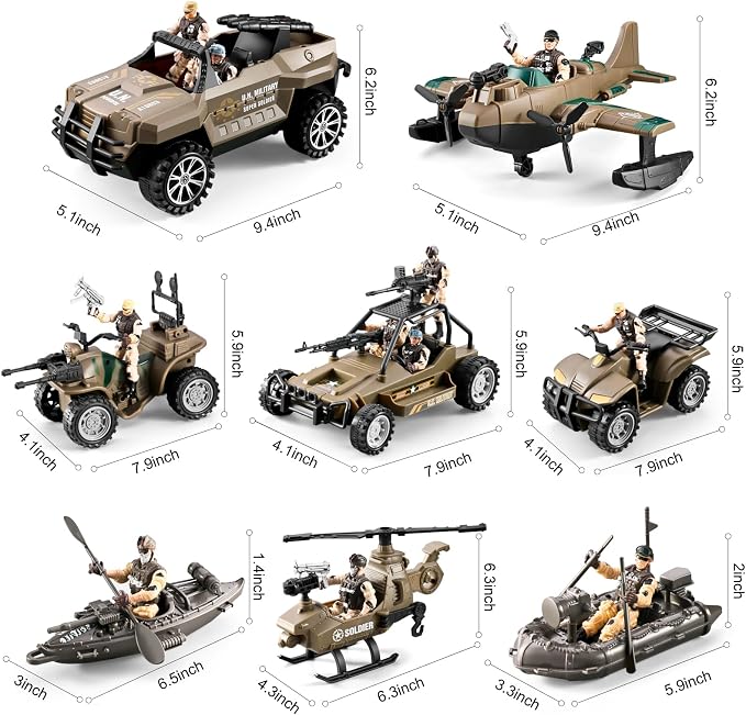 56-in-1 Army Men Toys for Boys 4-7 6-8 8-12, Military Truck/Helicopter/Kayak Boat/Motorcycle/Army Men Action Figures/Weapon Gears, Army Toys for Boys Kids Birthday Gifts Party Favors