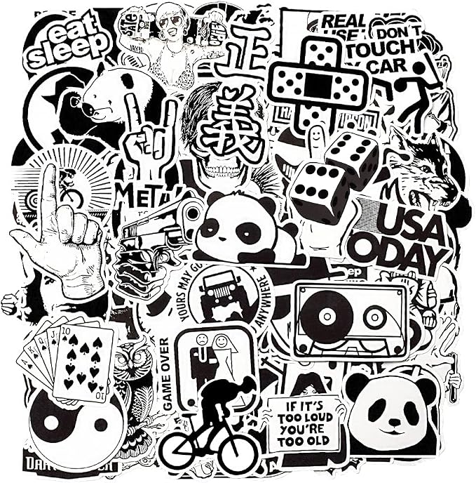 QTL Black and White Stickers for Adults, Funny Vinyl Stickers for Laptop, Skateboard, Bumper, Car Decals, Waterproof Pack, 100PCS