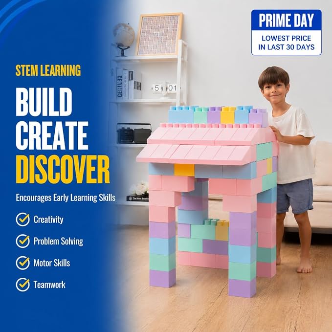 PLATPORTS 86-Piece Pastel Jumbo Big Blocks – Giant XL Pastel Building Blocks for Kids Ages 2–8, Large Plastic Construction Set for Indoor & Outdoor Play