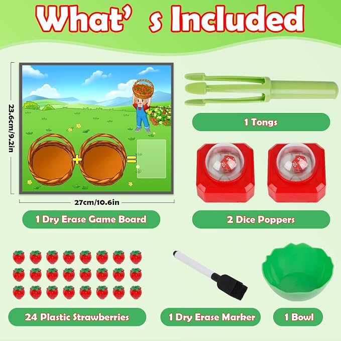 Kasfalci Math Board Games for Kids with Dice Poppers,Math Manipulatives,Dice Games,Addition Subtraction Games,Math Counters,Counting Toys,Fine Motor Toys,Kindergarten Classroom Homeschool Supplies