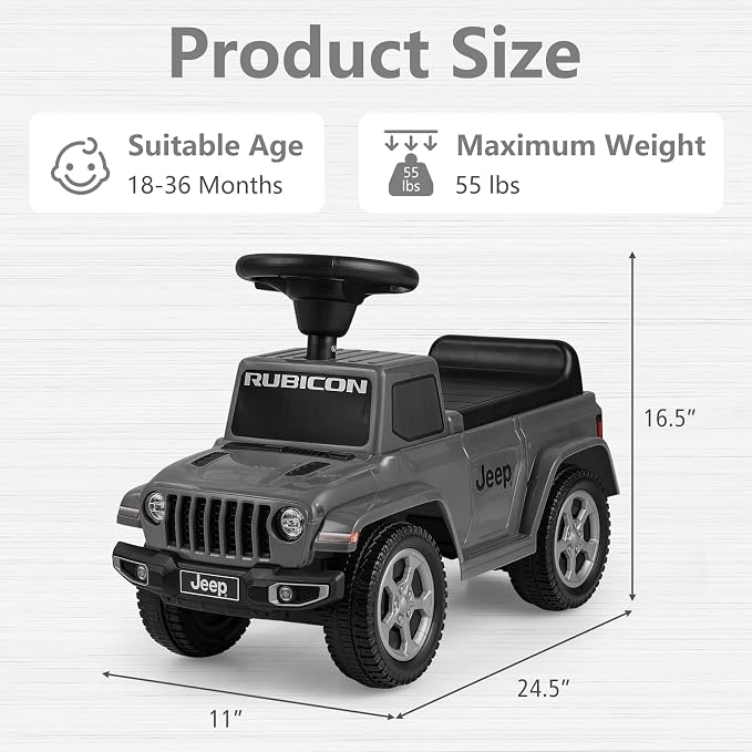 OLAKIDS Ride On Push Car, Licensed Jeep Foot-to-Floor Toddler Sliding Racer with Engine Sound, Horn, Under Seat Storage, Baby Walking Toy Gift for Boys Girls Kids Age 1.5-3 (Gray)