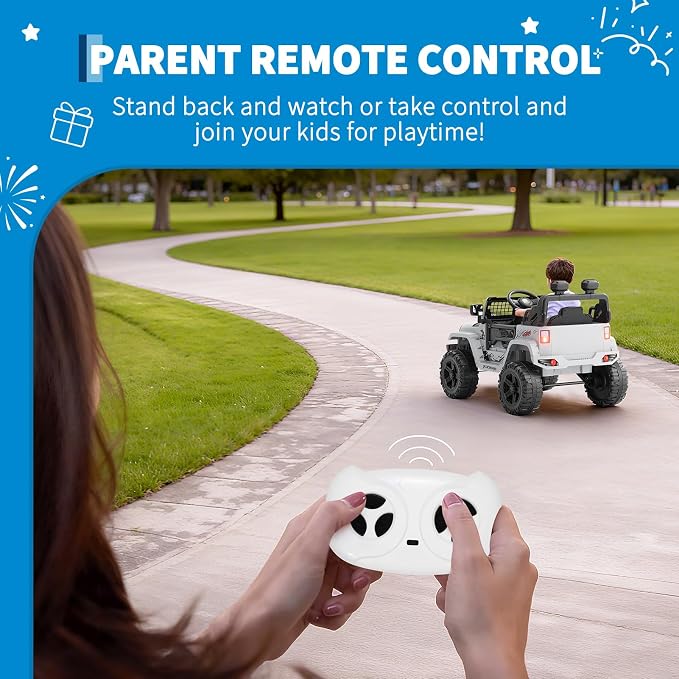 Hetoy 12V Ride on Toys with Parent Remote Control Toddler Electric Vehicle with Spring Suspension, LED Lights, Bluetooth, Music Player, 3 Speeds Ride on Car Truck for Kids Age 3-8 (White)