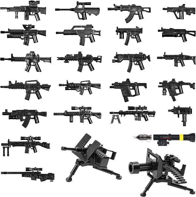 25 Pcs Weapons Pack Military Toy Soldiers Figures Army Equipment Toy Set - Gear Sets Pieces Weapon Battle Building Blocks Compatible with Major Brand, 3 Years Old and up