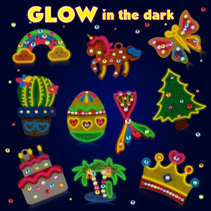 GWAHSA 30pcs DIY Wooden Magnets, Glow in The Dark Wooden Art Craft Supplies Painting Kit for Kids Activities Party Favors for Boys Girls Ages 4-8 8-12 Birthday Gifts Toys Pinata Goodie Bags Stuffers