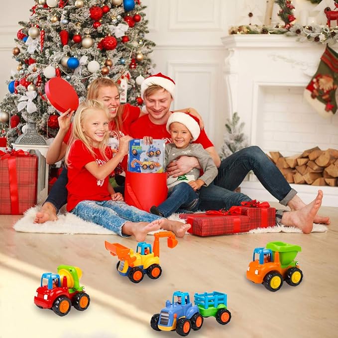 Yiosion Push and Go Friction Powered Cars Construction Vehicles Toy Set Tractor Bulldozer Mixer Truck Dumper for 1 2 3 Year Old Baby Toddlers Boys Gifts