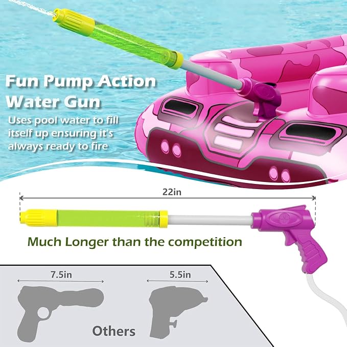 Tank Pool Floats Kids Adults - Jasonwell Inflatable Pool Floaties Swimming Pool Tank with Water Cannon Gun Swim Floaty Rafts Lake Beach Party Pool Toys for Boys Girls Toddlers Kids Adults (Rose, M)
