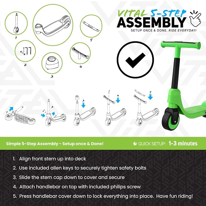 Vital First 2 Wheel Toddler Scooter | Beginner Balance Training Kids Toys for Ages 2-5 | Durable Lightweight Design & Fixed Height Kids Scooter | Wide Wheels and Foot Brake