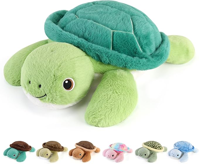 gnomantic Turtle Weighted Stuffed Animals - 22 Inch 4.5 Pounds Weighted Plushies Sea Turtle Stuffed Animal - Big Tortoise Plush Pillow - Cute Plush Toys Gifts for Kids & Adults (Green)