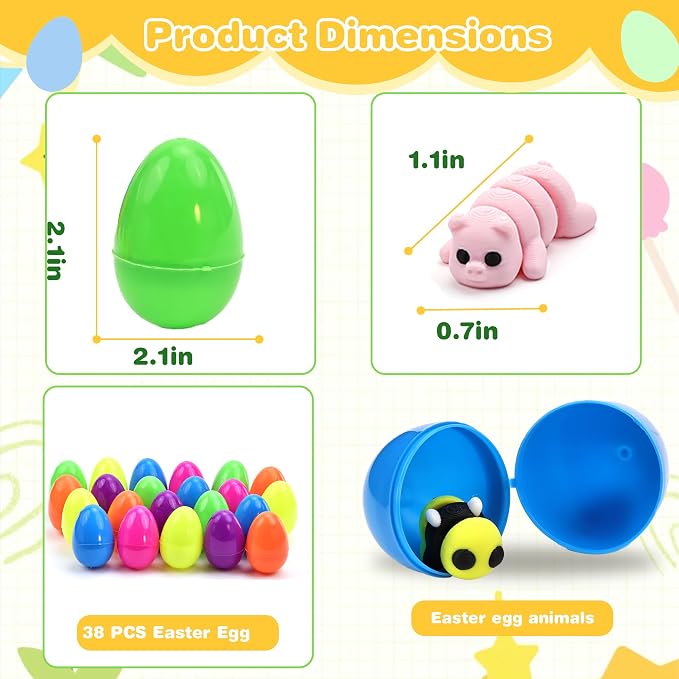 Easter Egg with 38 pcs 3D Printed Animal Figurines Set,Articulated, Flexible, and Exquisitely Cute, Easter Basket Stuff Fillers with Easter Egg, for Kids.