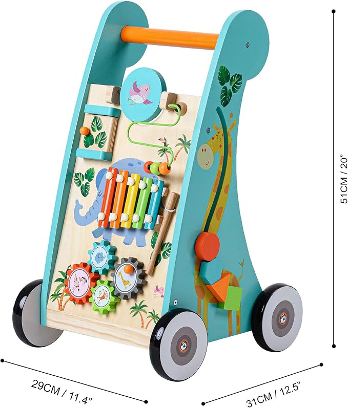 Teamson Kids Preschool Play Lab Wooden Baby Walker and Activity Station, Natural/Blue | Activity Station