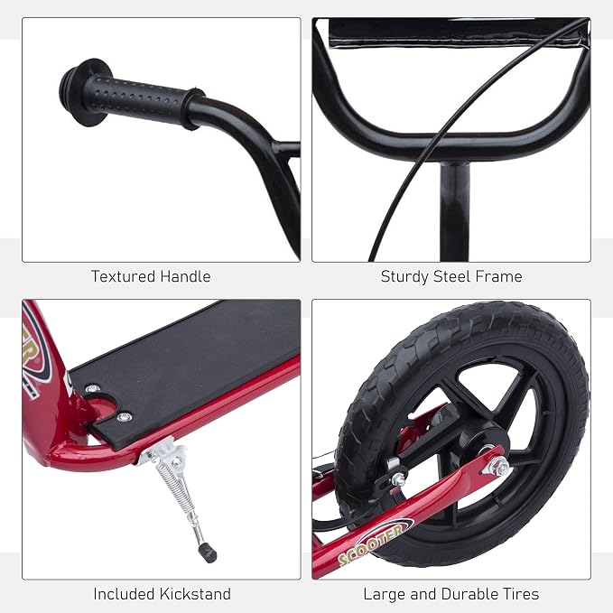 HOMCOM Kick Scooter for Kids 5-12 Years Old, Big Wheel Kids Scooter with Adjustable Height Handlebar, 12" EVA Tyres, Non-Slip Footplate, Rear Brake