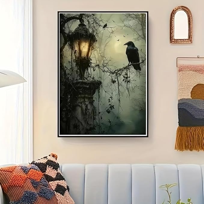 Paint by Numbers for Adults and Kids Beginner, Gothic Dark Horror Forest Crow Painting by Number Kits On Canvas, Number Artist Paint by Number Kit Oil Painting Acrylic Paints, Home Wall Decor Gift