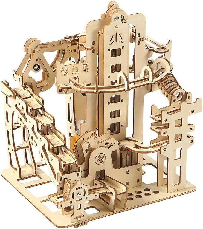Adult 3D Wooden Marble Run Puzzle Kit, DIY Mechanical Model Construction Set, Educational STEM Puzzle Desktop Toy or Decorative Item for Teens Aged 14 and Up