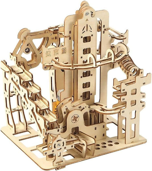 Adult 3D Wooden Marble Run Puzzle Kit, DIY Mechanical Model Construction Set, Educational STEM Puzzle Desktop Toy or Decorative Item for Teens Aged 14 and Up