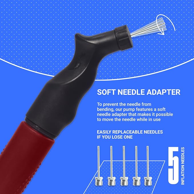 SPORTBIT Ball Pump for Sports Balls - Push & Pull Inflating System - Hand Pump for Exercise Balls - Volleyball Pump, Basketball Inflator, Ball Air Pump - Goes with 5 Needles Set