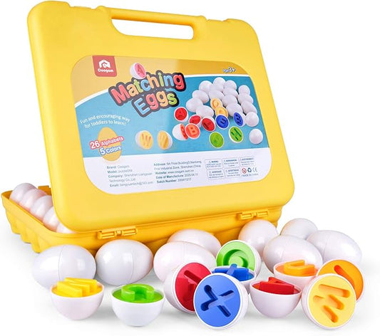 Coogam Letters Matching Eggs 26PCS ABC Alphabet Color Sorter Puzzle Easter Travel Bingo Game Uppercase Learning Fine Motor Skill Montessori Gift for Year Old Kids