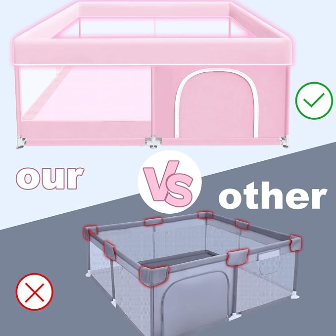 XVISHX Baby Playpen 50 x 50 Inch Play Pen Playards, Playpen for Babies and Toddlers, Baby Playard for Indoor & Outdoor Active Center Game Fence, with Skin-Friendly Fabric and Soft Breathable Mesh Pink