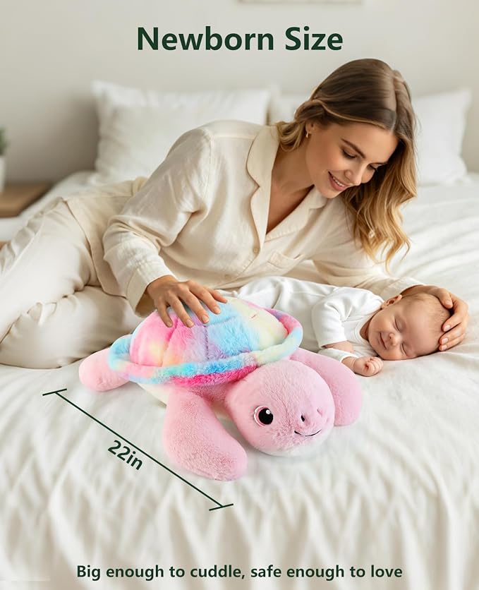 gnomantic Turtle Weighted Stuffed Animals - 22 Inch 4.5 Pounds Weighted Plushies Sea Turtle Stuffed Animal - Big Tortoise Plush - Cute Plush Toys Gifts for Kids & Adults (Rainbow)