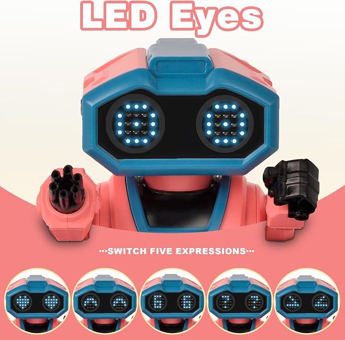 BYTEWAR Interactive Smart Robot Toys, Rechargeable Remote Control Emo Robot with Learning Gesture Sensing, Auto-Demonstration, Music and Dance, Shining LED Eyes, Robot Toy for Kids 3-5(Pink)