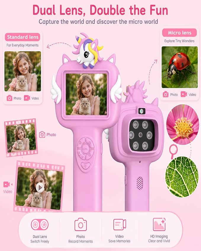 Outdoor Portable Kids Microscope: 100g Lightweight Pocket Design with One-Hand Grip for Travel – 3.5H Rechargeable Battery & 6 LEDs for Anytime Exploration – 1s Quick Auto Focus