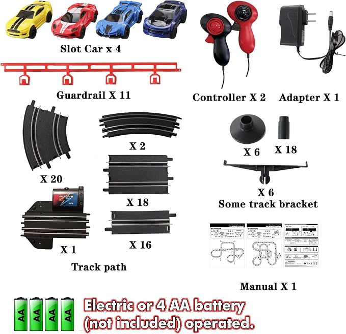 Slot Car Race Track 32Ft Electric Powered Racing Tracks Sets for Boys and Kids ,Dual Racing with 4 High Speed Cars and 2 Hand Controllers, Gift Toys for Children 6,7,8 Years Old