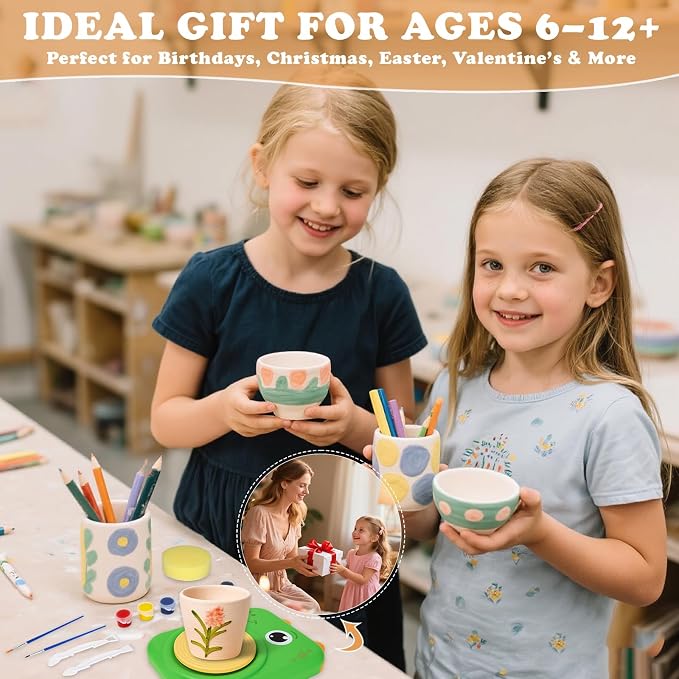 Pottery Wheel for Kids, Art Supplies Arts & Crafts Kit, Crafts Toys for Girls 6+, Pottery Studio Craft Kit with 4 Pack Air-Dry Clay,Girls Toys Birthday Christmas Gift for Kids Ages 6 7 8 9 10 11 12+