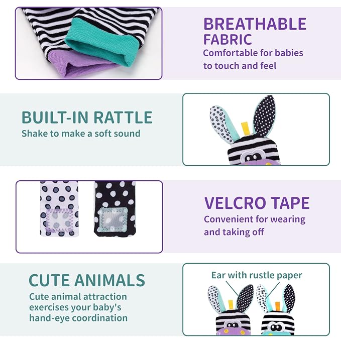 PADONISE Wrist Rattles for Babies Rattle Socks Wrist Strap Rattles Set Cartoon Socks Cute Animal Baby Sensory Development Toys 1-3 Years Early Educational Toys for Toddlers Baby Shower Gifts