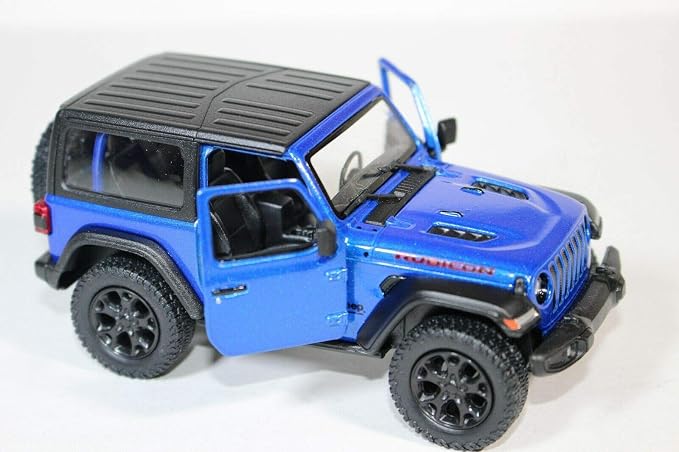 KiNSMART - Jeep Wrangler Rubicon Off Road 4x4 5 inch 1:34 Scale Die Cast Model Replica Toy Car (Blue Hardtop)