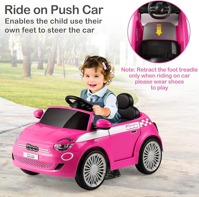 Licensed Fiat 500 Ride on Push Car by INFANS, 3 in 1 Baby Stroller Sliding Walking Car with Retractable Footrest, Parent Control Handle, Horn, Foot-to-Floor Toys for Kids Toddlers 18 Month+ (Pink)