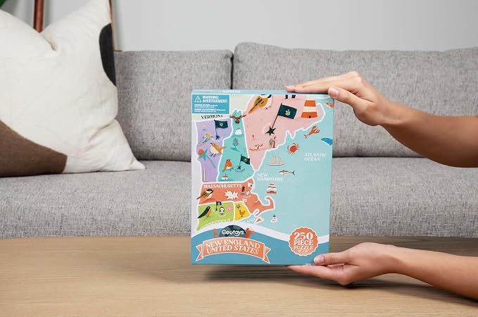 Geotoys New England Region Jigsaw Puzzle - Educational and Interactive Map Game - 250 Piece Puzzles - Jigsaw Puzzles for Kids Ages 8-12 - Kids Puzzle Games with Colorful Landmarks