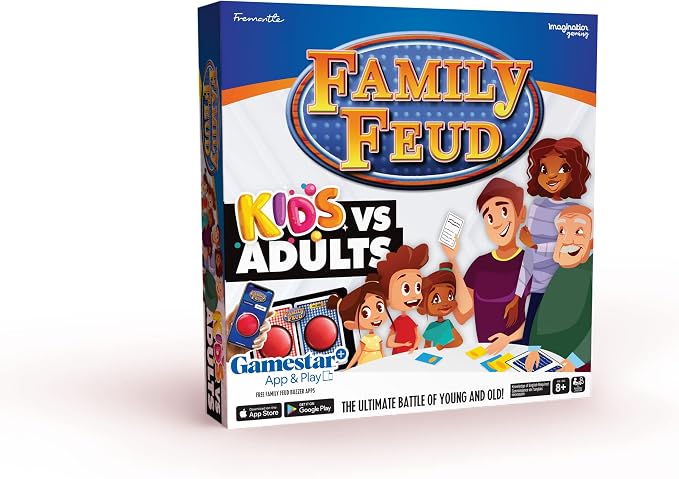 Imagination Gaming Family FEUD Kids VS Adults Edition Card Game, Get Ready for a Family Showdown, 150 Question Cards, 50 Fast Money Cards, Complementary App with Sound Effects from The Show