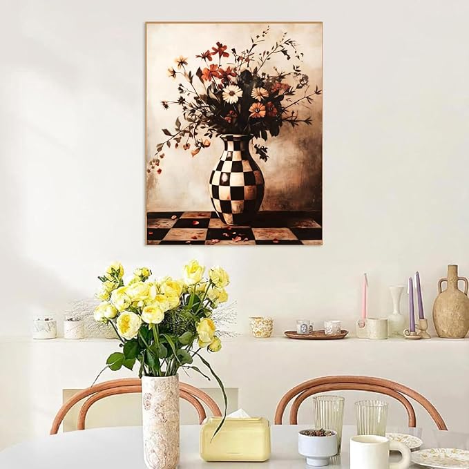 Paint by Numbers for Adults and Kids Beginner, Vintage Floral Dark Painting by Number Kits On Canvas, Number Artist Paint by Number Kit Oil Painting Acrylic Paints, Home Wall Decor Gift 12X16 in