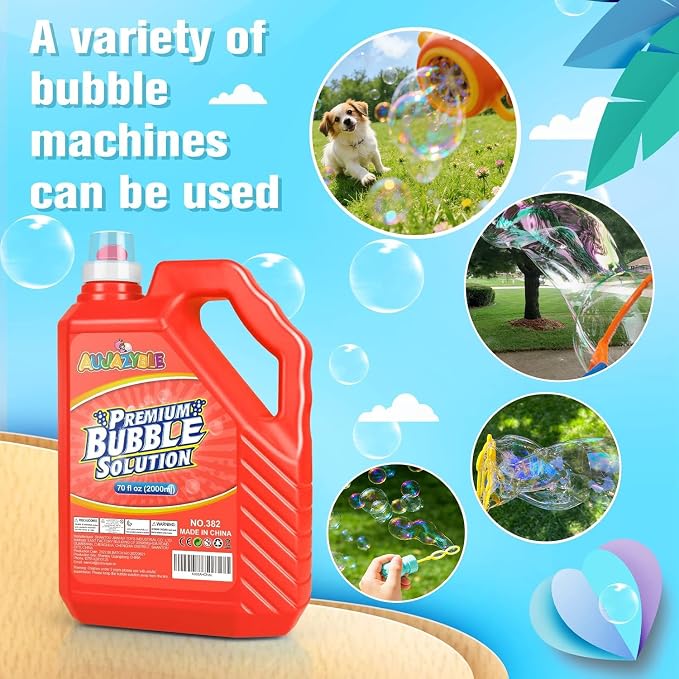 70 oz Bubbles Refills for Kids-Premixed Bubble Solution Refill Premium Bubble Liquid Bubble Juice for Bubble Machine/Wand/Blower at Wedding and Party | Kids Easy Grip Bottle
