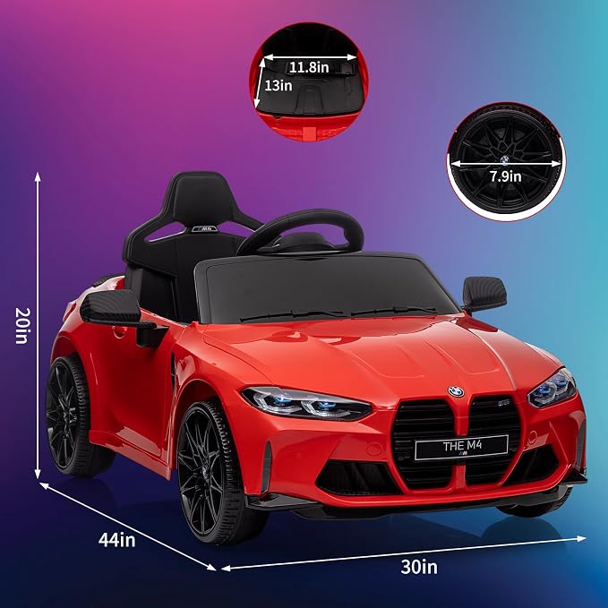 12V Ride On Car for Kids，Licensed BMW M4 Battery Powered Vehicle Car for Boys and Girls, with Remote Control,3 Speed,Led Light,(red)