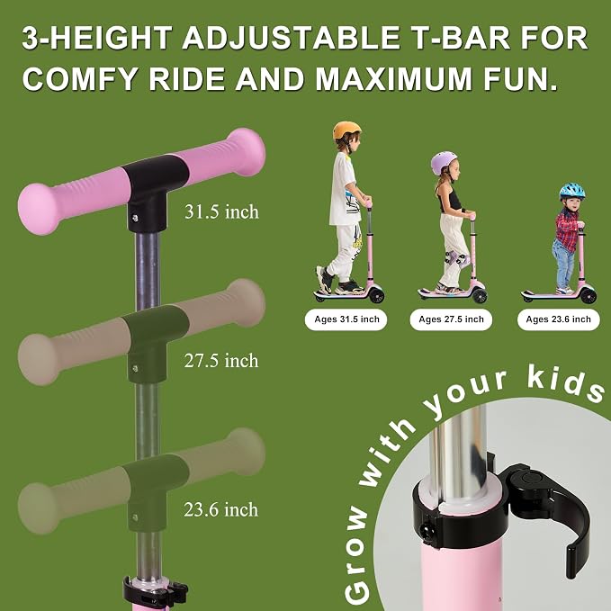 Rahmory Kids Scooter for Boys Girls Ages 3-8, 3 Wheel Light Up Toddler Kick Scooter with 20 Dynamic LED Modes, Foldable Adjustable Height, Extra Wide Deck, Lean to Steer Outdoor Toy Gift