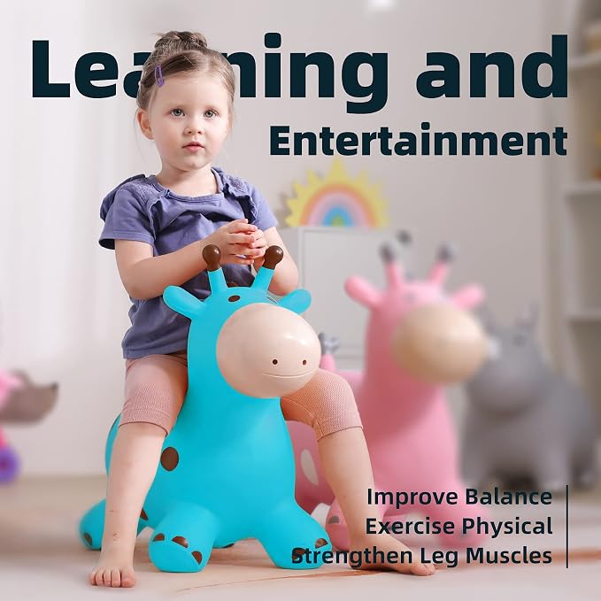 Giraffe Bouncy Animal Hopper for Toddlers, Inflatable Bouncing Hopper Toys, Outdoor Indoor Ride on Horse Bouncer Hopping Toys, Birthday Gifts for Boys Girls 18 Months 2 3 4 5 6 Years Old