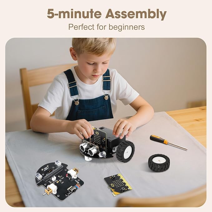 ACEBOTT Robotics for Kids Ages 8–12 12-16, Smart Robot Car Kit Compatible with BBC Micro:bit V2,STEM Toys Coding Robot Kit Compatible with LEGO,Gift for Kids and Teens(Included Micro:Bit)