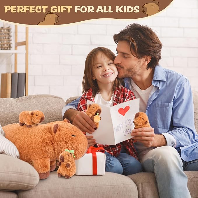 SuzziPals 5-in-1 Capybara Stuffed Animals with Babies Inside, 5Pcs Set Capybara Plush with Mommy & 4 Babies, Soft Pillow Plushies Decor, Cute 3 to 8 Year Old Girl Gift, Imaginative Play Toy (Capibara)