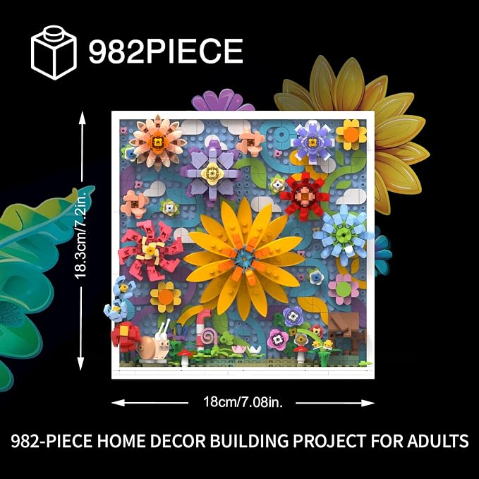 TG BLOCKS Micro Brick Flower World Building Set, 3D Floral Wall Art Home Office Decoration or Table Display, Creative Building Craft Set, Ideas Gift Building Toy for Adults,Teens Ages 8+ Kids
