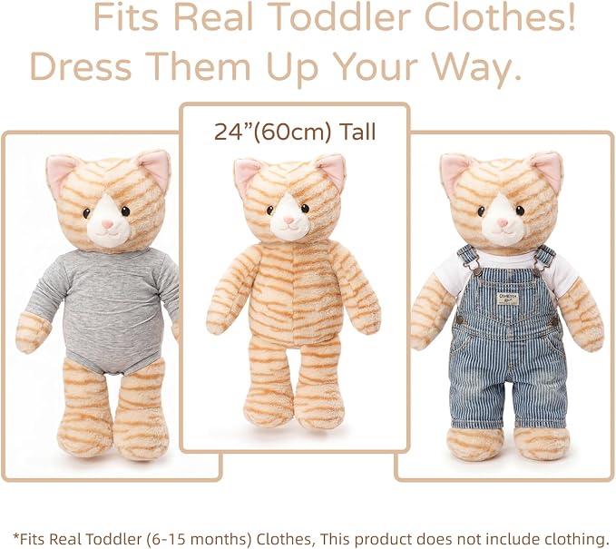 WEIGEDU Dressable Stuffed Animal Fits 3-6M Toddler Clothes, 24.8" Large Plush Toy with Long Limbs for Pretend Play, Soft Huggable Companion - Cat