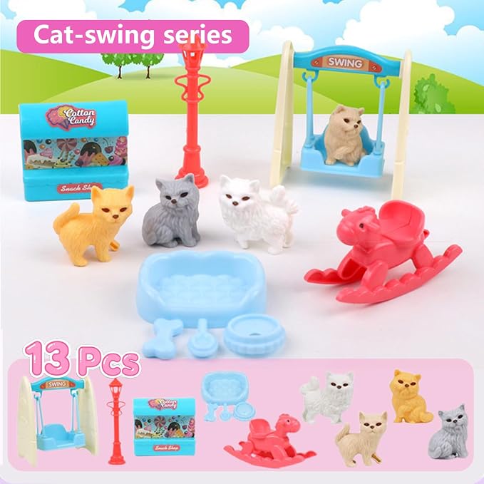 45Pcs Pet Pretend Play Toy Dollhouse Playset Accessories,Cat Puppy Dog Hamster Realistic Animals Tiny Mini Figures Furniture,Vet Care Center Preschool Educational Gift Boys Girls Kids Toddler