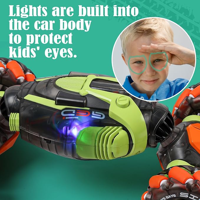FUNiOi Gesture Sensing RC Stunt Car - Remote & Hand-Controlled Drift Toy for Kids Ages 5-7 6-8 9 10 11 12 Year Old, 4WD, Double-Sided Driving with Lights & Music