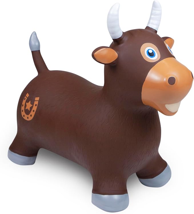 WADDLE Bouncy Hopper Inflatable Hopping Animal, Indoors and Outdoors Toy for Toddlers and Kids, Pump Included, Boys and Girls Ages 2 Years and Up (Brown Bull)