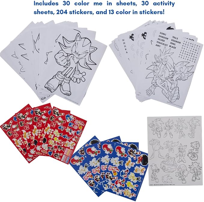 Sonic the Hedgehog Deluxe Activity Set, Carrying Tin & Art Supplies for Kid | 200+ Piece Art Set with Sonic Coloring Pages, Sticker Book, Markers, Crayons, Storage Tin, Knuckles, Shadow, Tails, Echidna