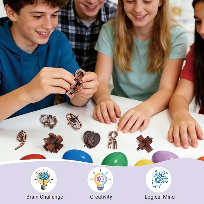 24 Pcs Brain Teaser Puzzles for Adults - Metal & Wooden 3D IQ Test Logic Game, Unlock Interlocking Brain Puzzle Toys for Teens Kids, Smart Educational Desk Toy for Mind Challenges