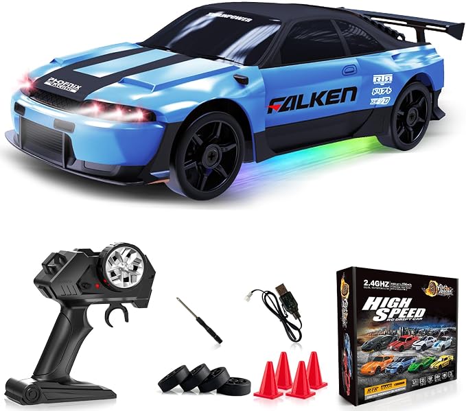 Remote Control Car RC Drift Car 2.4GHz 1:24 4WD 15KM/H High Speed Racing Sport Car with LED Lights Drifting Tire Racing Sport Toy for Adults Boys Girls Kids Gift