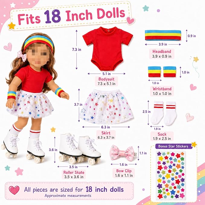 Kajaia 8 Pcs Doll Clothes 18 Inch Doll Clothes and Accessories Dress Flip Flops Hat Outfit Swimsuit Accessories for 18 Inch (Colorful, Star)
